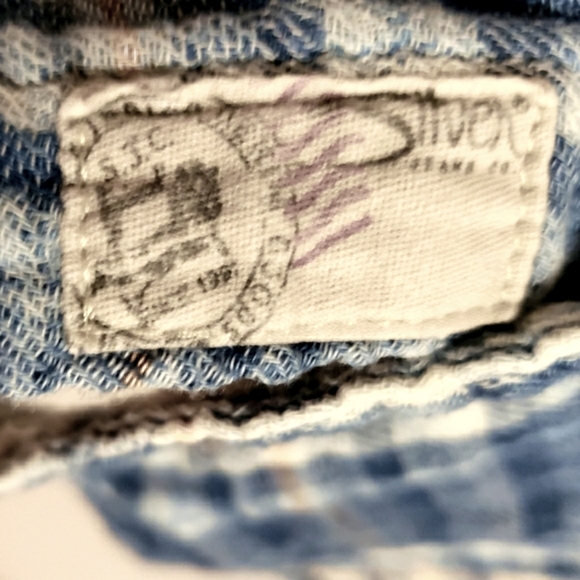 Silver Blue Plaid Soft Light  Flannel Stone Buttons Boho Western Women's Large - Picture 10 of 15